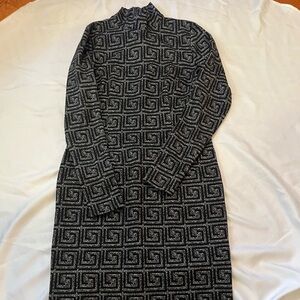 black/silver pencil dress with mock turtleneck colour.